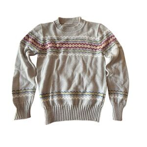 Vintage Fair Isle Pullover Grey Acrylic Knit Sweater Size XS‎